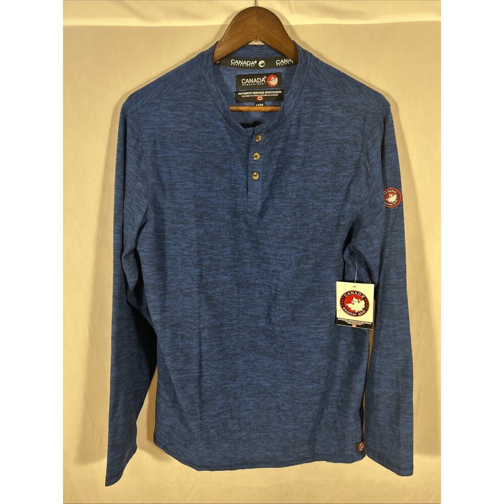 Canada Weathergear Men’s Henley Shirt Medium Blue Long Sleeve Authentic NWT